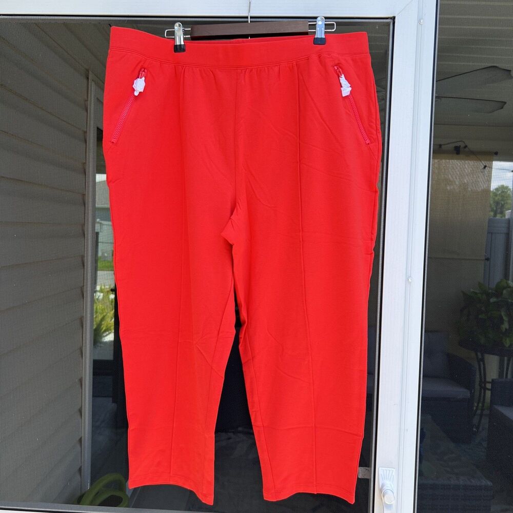 Denim & Co. Regular Active French Terry Crop Pant Poppy Red NWT A475900